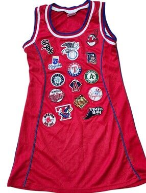 MLB 5th & Ocean Red American League Multi-Patch Jersey Mini Dress. Sz. M